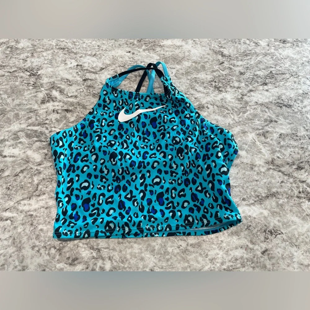 Nike girls swim top size XL cheetah print blue & black